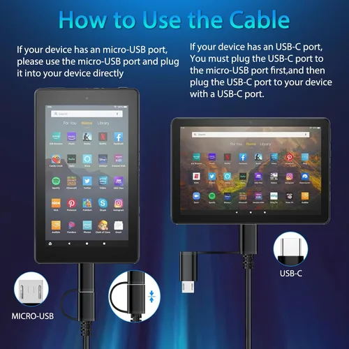 Miniatura 3 de Cargador rápido para tableta Amazon Fire, cable micro USB C de carga para Kindle Paperwhite, Fire HD 10 8 7 Plus, Max 11, Kids Pro, Edition Voyage