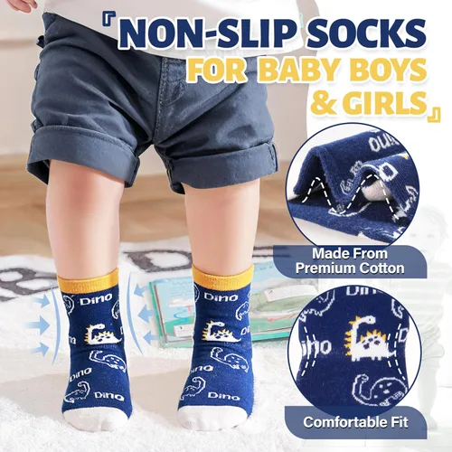Miniatura 2 de ANTSANG 12 pares de calcetines de bebé para niñas, niños, niños pequeños con empuñaduras, calcetines de tripulación de algodón