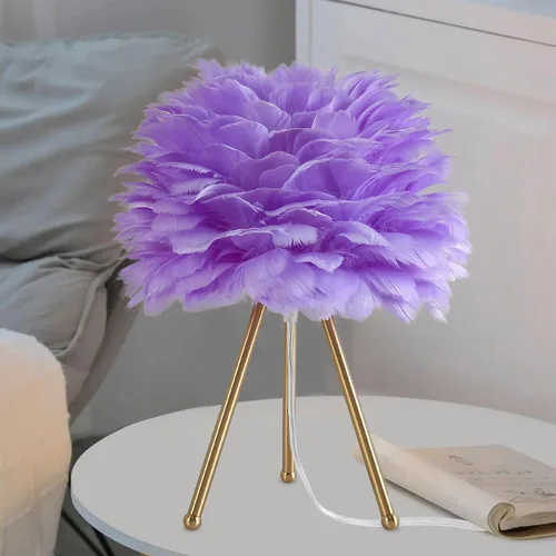 Miniatura 8 de Capslpad Lámpara de mesa con trípode de plumas, 15.3 pulgadas, moderna lámpara de mesa/escritorio blanca con acabado dorado para sala de estar