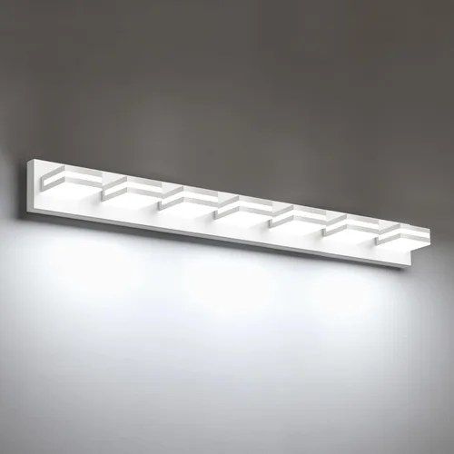 Miniatura 22 de IZORRO Luces LED modernas para baño (8 luces, regulables), iluminación de pared acrílica blanca mate, luces de tocador para baño sobre espejo, 6000