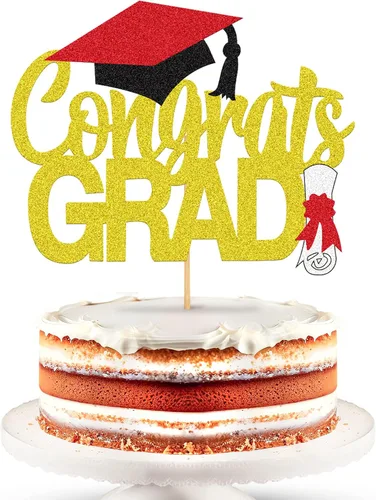 Katchon, Decoración de pastel de graduación con purpurina, 6.5 pulgadas, decoración de pastel de felicitación dorada para decoraciones de graduación
