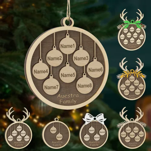 Miniatura 24 de Adornos de Navidad personalizados, familia de 1 nombre, adornos de Navidad de madera personalizados, decoración personalizada, decoración de árbol