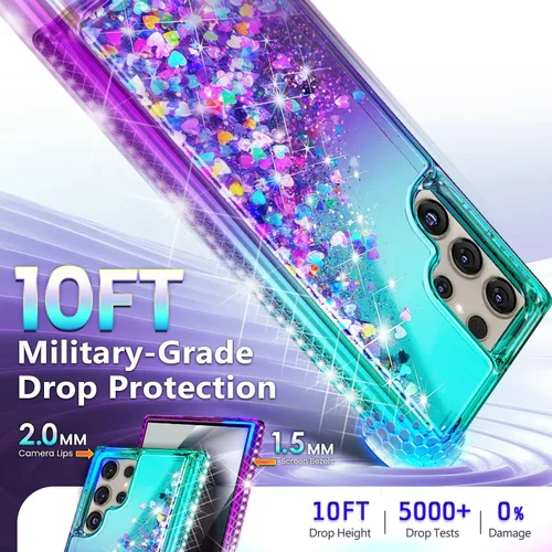 Miniatura 5 de NGB - Funda diseñada para Samsung Galaxy S22 Ultra, color aqua/morado, bonita funda con purpurina líquida brillante para mujeres, niñas y niños