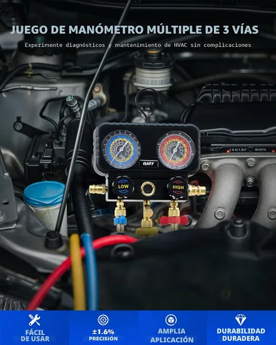 Miniatura 2 de Orion Motor Tech - Medidores de AC, juego de manómetro de 3 vías para refrigerante R1234yf R404a R134a, juego de medidores automotriz con mangueras