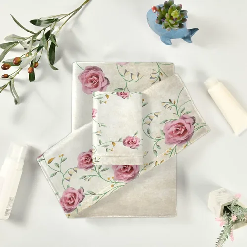 Miniatura 6 de Juego de toallas de baño para baño, diseño floral de primavera rosa rosa, juego de 3 toallas de lujo, 1 toalla de baño, 1 toalla de mano, 1 toalla