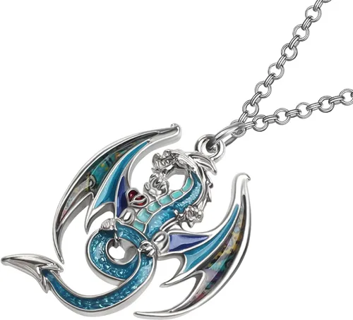 Miniatura 3 de BONSNY Esmalte fantasía dragón collares colgante para mujer joyería símbolo de la suerte 18" (azul), Esmalte, No es una piedra preciosa