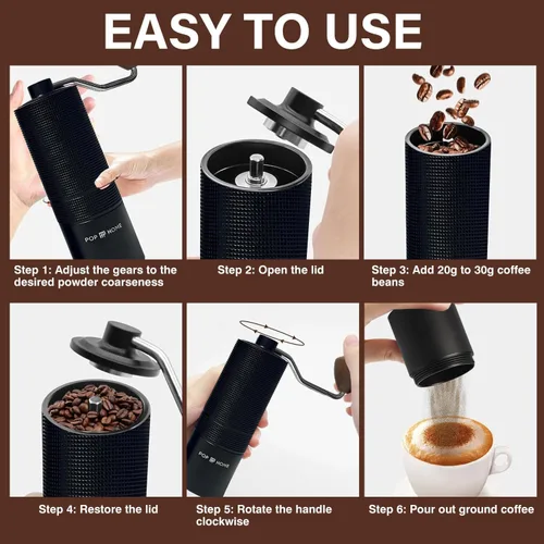 Miniatura 5 de Molinillo de café manual – Molinillo de mano cónico de acero inoxidable para expreso y prensa francesa – Ajustable y portátil