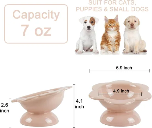 Miniatura 2 de Cuenco elevado de cerámica para gatos, Tazón de comida elevado inclinado de 15° para gatos, Alimentador para mascotas en forma de flor de porcelana