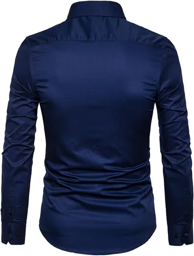 Miniatura 3 de Camisas de vestir para hombre de manga larga de algodón con botones y mangas largas, de corte ajustado