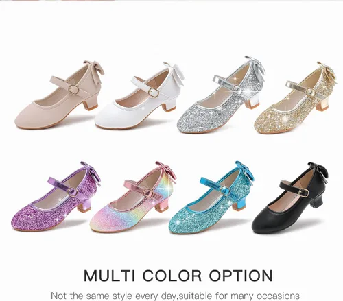 Miniatura 7 de Dufannie Zapatos de vestir para niñas, zapatos de tacón bajo de princesa, zapatos planos con purpurina para bodas y fiestas