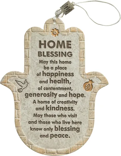Miniatura 8 de Decoración de pared Hamsa de la buena suerte con bendición del hogar en inglés de 19 cm con motivo de granadas púrpuras - Mano Hamsa para colgar