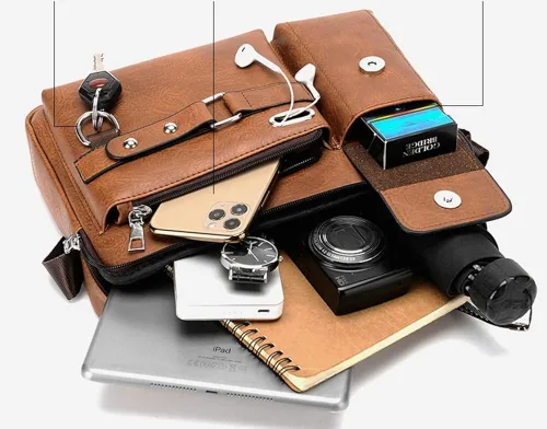 Miniatura 4 de Tellrain Maletín de negocios para hombre, bolsa de mensajero de piel sintética, bolsa de viaje de oficina para negocios, viajes y escuela