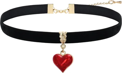 Gargantilla negra vintage para mujer, gargantilla negra de terciopelo con aceite de goteo, corazón rojo, gargantilla negra, día de San Valentín,