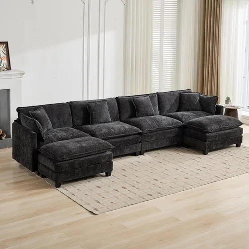 Miniatura 41 de Sofá modular negro de 111.5 pulgadas, sofás seccionales grandes de 3 plazas para sala de estar, sofá nube de tela de felpilla de gran