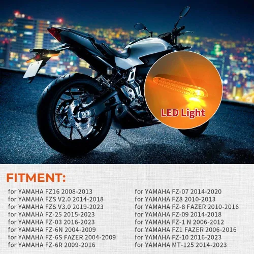 Miniatura 7 de motoparty Luz de señal de giro LED para Yamaha MT07 Tracer 700 XJ6 FZ6 MT09 900 MT10 YZF R1 R3 R6 R6S FZ6 FZ1 FZ Fazer FZ6R FZ07 FZ8 FZ09 TMAX MT-09
