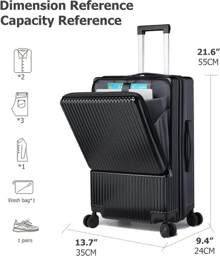 Miniatura 5 de feilario Equipaje extensible con ruedas giratorias rígidas de 360, maleta de mano ABS impermeable con carga USB y bloqueo TSA para negocios