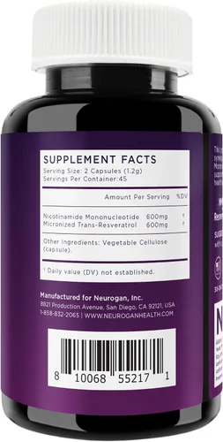 Miniatura 2 de Neurogan Cápsulas NMN + Resveratrol – Salud celular y apoyo energético – 1200 mg de mononucleótido de nicotinamida y trans-resveratrol por porción