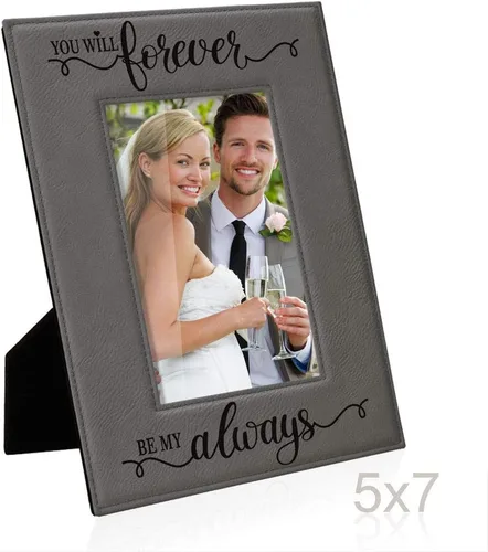 Miniatura 3 de KATE POSH You Will Forever by My Always - Marco de cuero gris grabado – Compromiso, boda, 3er aniversario, I Love You Regalos para parejas