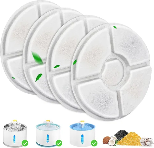 Repuesto de filtro de fuente de agua para gatos, 4 filtros de fuente de gato de 5 pulgadas de diámetro con sistema de 3 filtraciones, filtros de