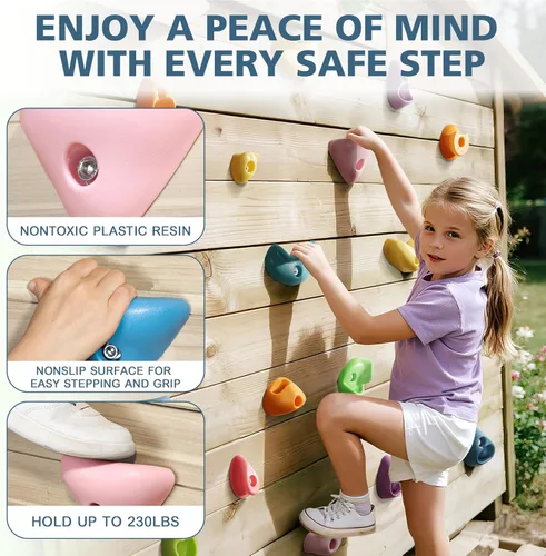 Miniatura 3 de TOPNEW Juego de 20 soportes de escalada para niños, juego de columpios, para adultos, con accesorios de montaje para pared de escalada en interiores