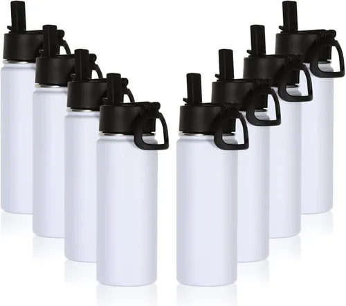 Miniatura 28 de Volhoply Paquete a Granel de 8 Botellas de Agua Aisladas de 18 Onzas, Botellas de Agua de Acero Inoxidable para Niños con Tapa con Pajita, Botella