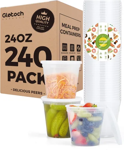 Miniatura 13 de Glotoch - Juego de 48 recipientes de plástico para almacenamiento de alimentos y bebidas de 8 onzas, 16 onzas y 32 onzas con tapas, aptos