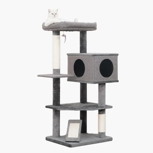 Miniatura 10 de Catry Bradbury - Árbol para gatos moderno de 7 niveles y 62.5 pulgadas con postes rascadores reemplazables, condominio grande, dos camas lavables