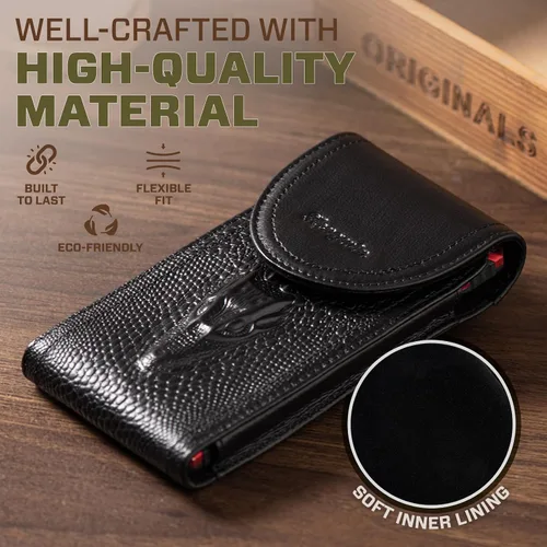 Miniatura 2 de Funda de cuero genuino para iPhone 17 Pro Max 16 Pro Max 15 Pro Max 14 Pro Max 13 Pro Max Samsung Galaxy A15 S25 Ultra Note9 Funda con clip
