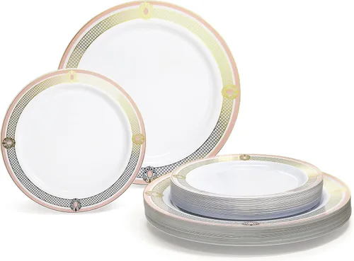 Miniatura 14 de OCASIONES" Paquete de 50 platos (25 invitados) - Juego de platos de plástico desechables pesados para fiestas de boda - 25 x 10.5'' cena + 25 x