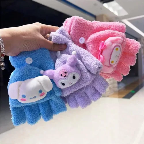 Miniatura 5 de Xipofaie Guantes de invierno sin dedos para mujer, guantes de invierno kawaii, lindos guantes convertibles para clima frío