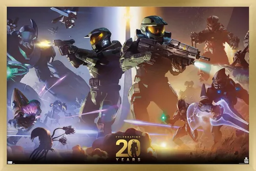 Miniatura 13 de Halo - Póster de pared de 20 años, 22.4 pulgadas de largo x 14.7 pulgadas de ancho, versión enmarcada de madera de granero