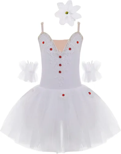 Miniatura 15 de JEATHA Camisola para niñas y niñas, leotardo con falda, vestido de ballet, cisne, lago, tutú, bailarina, disfraces para competición