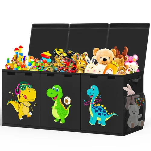 Miniatura 8 de Beadsky Caja de juguetes extragrande, baúl de juguetes para niños pequeños con tapas, organizador de almacenamiento plegable de juguetes, cestas