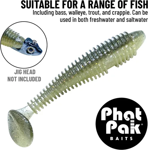 Miniatura 4 de Phat Pak Baits - Phat Swimmer Keitech Style Paddletail Swimbait 3.8" 20ct acanalado perfumado suave plástico Bass pesca señuelo Paquete de variedades