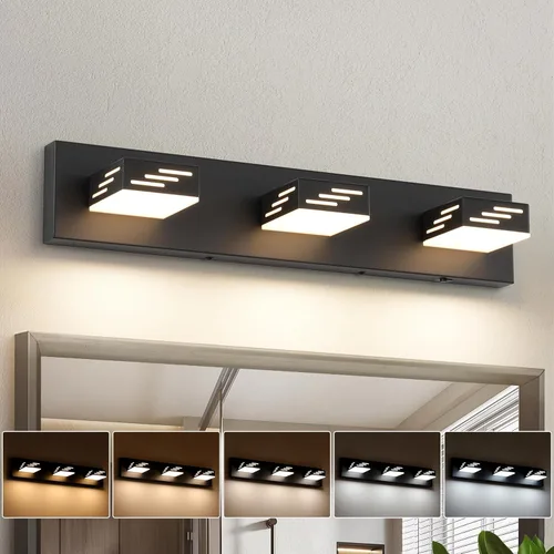 Joosenhouse Lámpara de tocador de baño negra de 3 luces, 5CCT regulable, luces LED de tocador sobre el espejo, 23.6 pulgadas, 24 W, luces de espejo