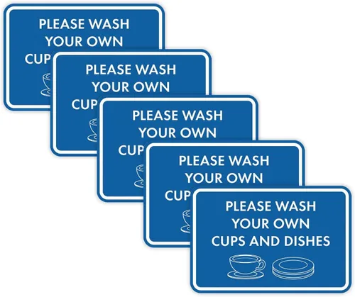 Miniatura 21 de Letrero clásico enmarcado con texto en inglés «Please Wash Your Own Cups and Dishes» (oro cepillado), pequeño