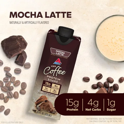 Miniatura 3 de Atkins - Batido proteico de café moca helado, 0.53 onzas de proteína, bajo índice glucémico, 0.14 onzas de carbohidratos netos, 0.03 onzas