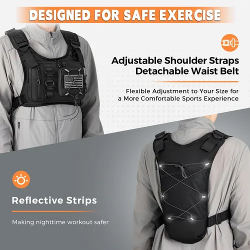 Miniatura 5 de Chaleco de hidratación al aire libre para correr y senderismo, mochila de agua ligera y transpirable con vejiga de 2.0 L, bolsa de pecho sin rebote