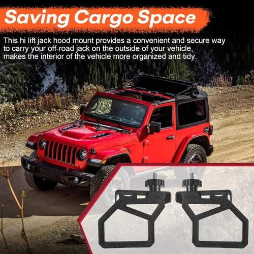 Miniatura 7 de Soportes de montaje para capó de gato de alta elevación compatibles con Jeep Jack Mount JK 2007-2018, soporte de montaje de gato todoterreno Hi Lift