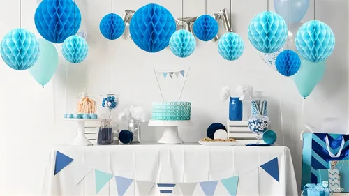 Miniatura 4 de ZOOYOO 12 piezas 15 cm 25 cm bolas de panal decorativas de papel de seda con pompones colgantes para cumpleaños, baby shower, boda, compromiso, Azul