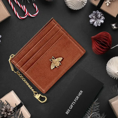 Miniatura 88 de SEAVILIA Tarjetero llavero cartera para mujer con ventana de identificación RFID monedero regalo abeja delgada minimalista pequeña cartera