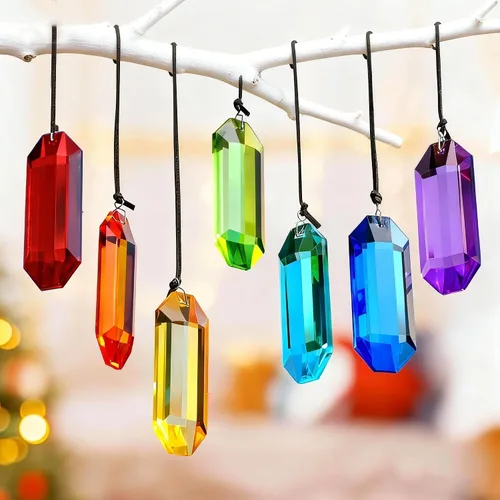 Miniatura 16 de HDCRYSTALGIFTS 7 piezas de prismas de cristal atrapasoles para colgar en ventanas, atrapasoles de cristal arcoíris colgantes para ventanas