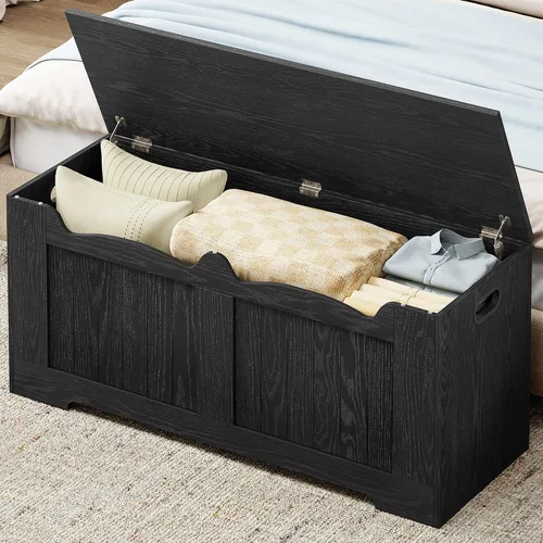 Hzuaneri Baúl de almacenamiento de 43.3", baúl de banco de almacenamiento extragrande con 2 bisagras, caja de madera, organizador de baúl con tapa