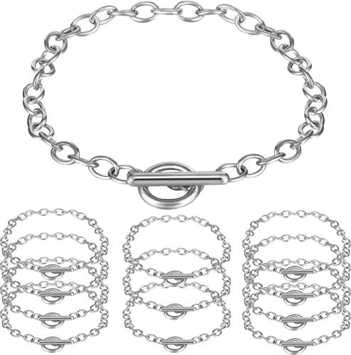 Hicarer 12 pulseras de cadena de plata a granel con dijes de aleación de metal para hacer joyas, pulseras de eslabones chapados en cadena, kit de
