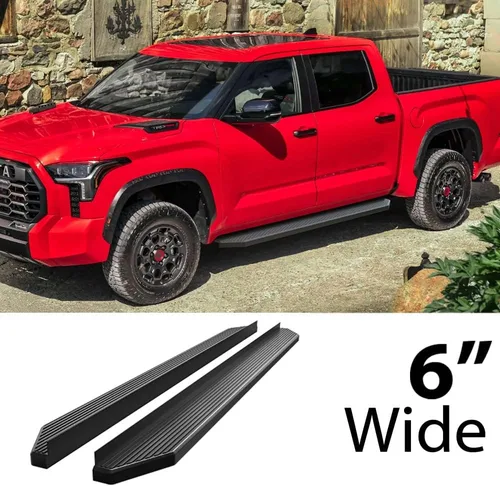 Miniatura 2 de HD Ridez Estribo de estilo plano de 6 pulgadas, color negro, compatible con Toyota Tundra 2022-2026 CrewMax (barras laterales de escalones laterales)