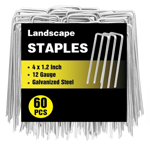 HongWay Paquete de 60 Grapas de Paisaje de 4 Pulgadas, Grapas de Jardín de Calibre 12 Galvanizadas Estacas de Suelo Grapas de Césped y Patio SOD