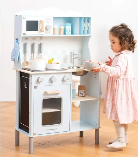 Miniatura 6 de Nuevos juguetes clásicos de madera azul juego de simulación cocina para niños con juego de roles Bon Appetit Cocina eléctrica incluidos Accesorios