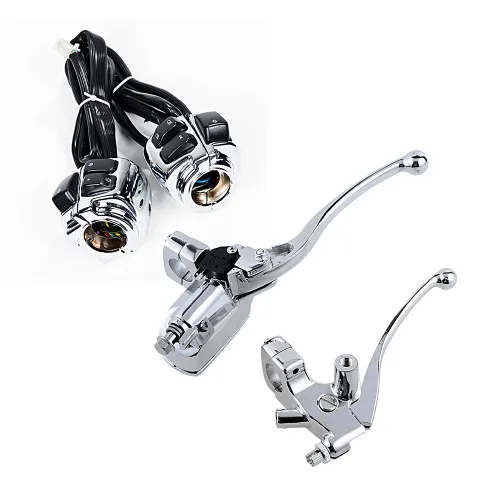 Miniatura 22 de Juego compatible para 1 pulgada de manillar de Harley 96-12, interruptor de bocina, luces delanteras y señales de giro, empuñaduras y tapa de Negro