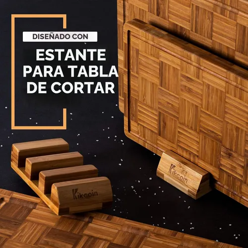 Miniatura 4 de Juego de 3 tablas de cortar de bambú extra grandes (juego de 3) tablas de cortar con ranura para jugo, juego de tablas de cortar de madera de bambú