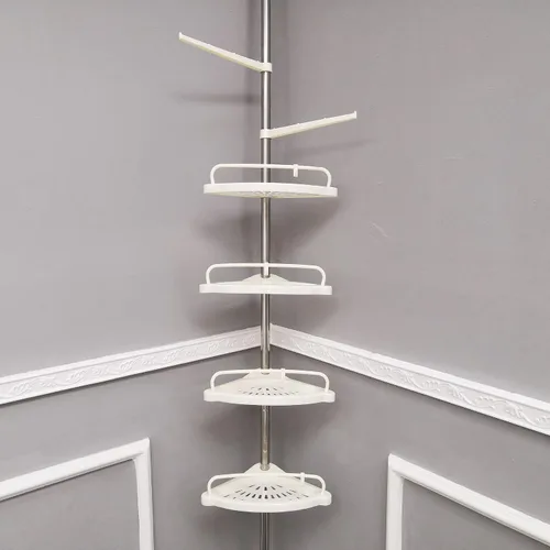 Miniatura 7 de FixtureDisplays® Juego de 2 bandejas de almacenamiento de tensión para bañera y ducha con barra fija de acero inoxidable de 3.3-10 pies de altura